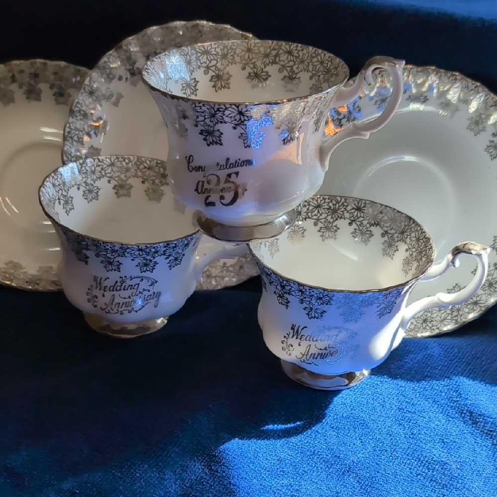 Elegant Silver Floral Tea Cup Set